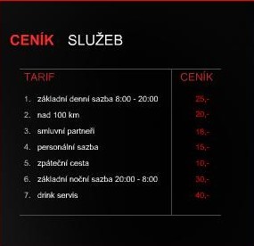 ceník služeb 